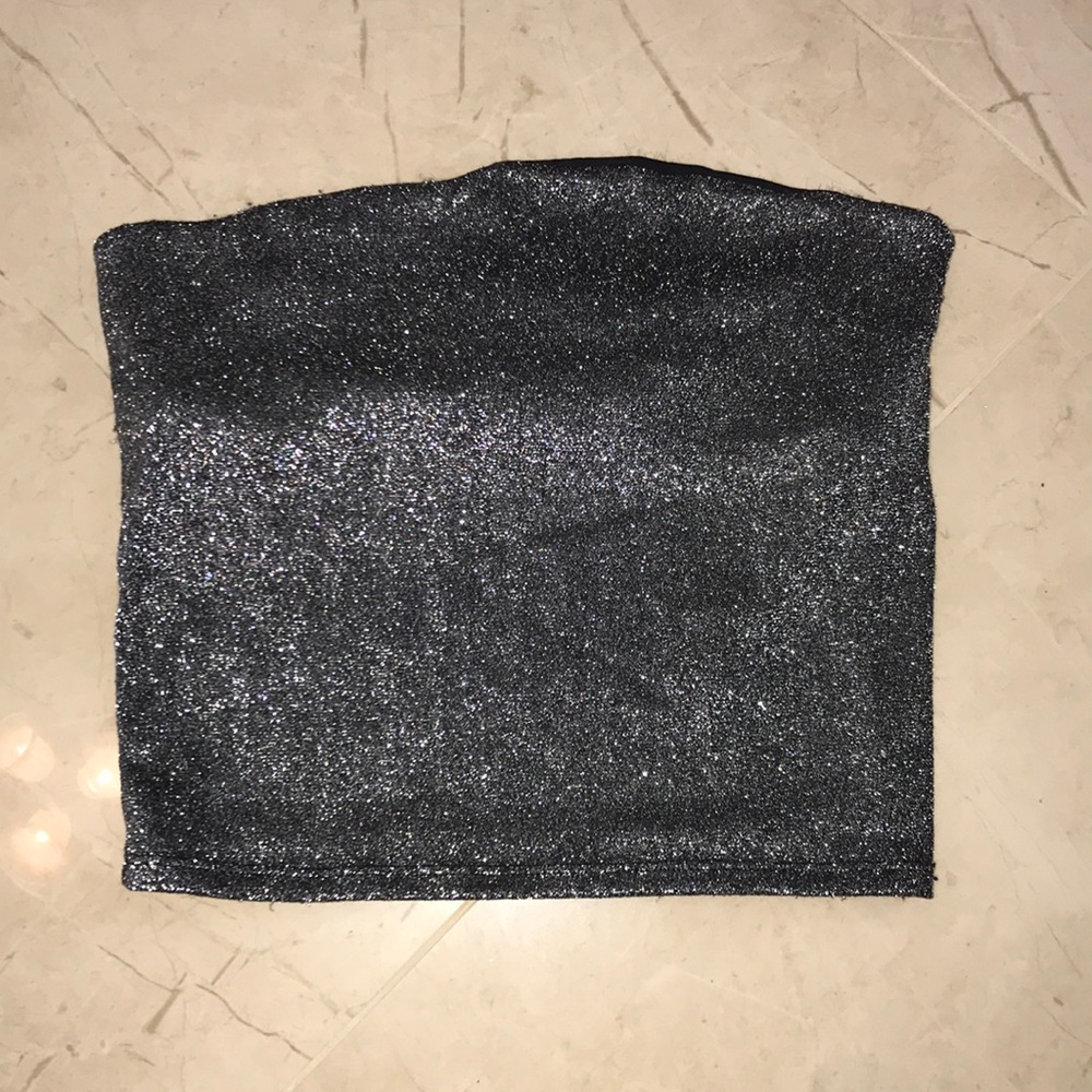 sparkly silver tube top